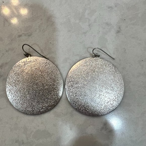 Silver disc Fishhook Earrings - Picture 2 of 5